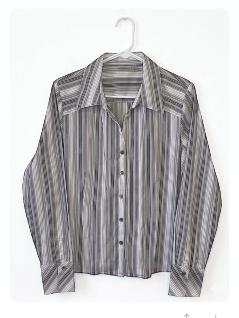 Button Down Shirt Black Gray Stripes Work Career Casual Womens Large